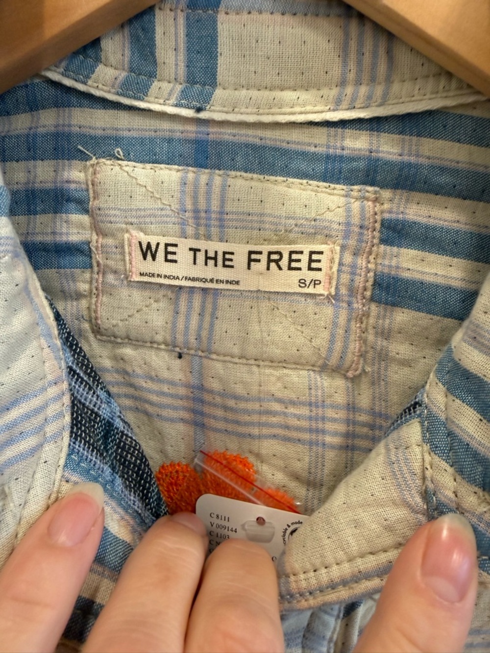 NWT Free People Sashiko Embroidered Blue Plaid Button-Down Shirt Small Boho - Picture 6 of 10